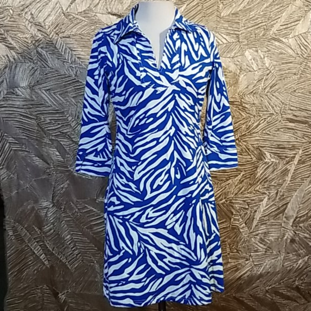 Barbara gerwit blue and white dress